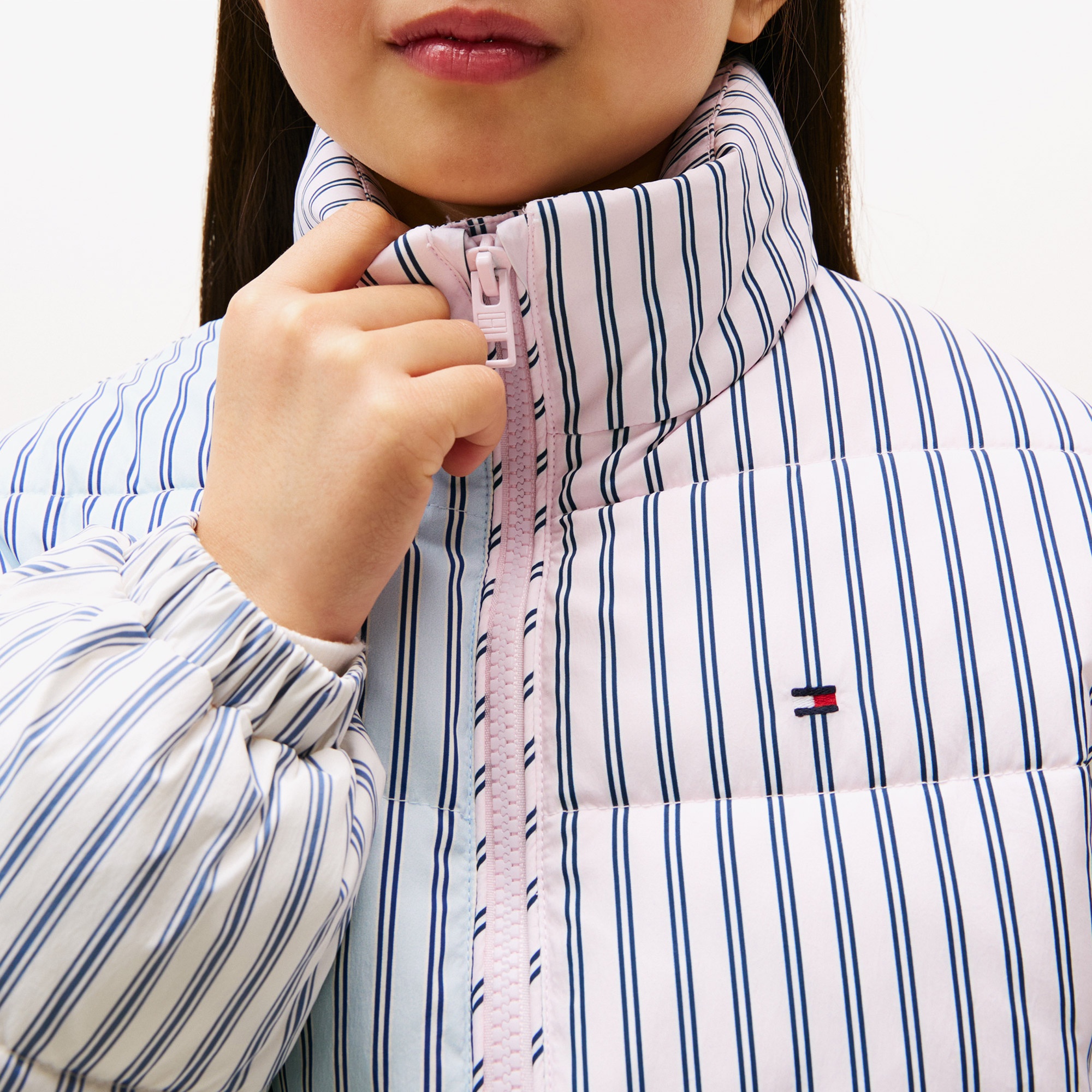 Tommy Hilfiger Mixed Stripe Puffer Çocuk Pembe Mont