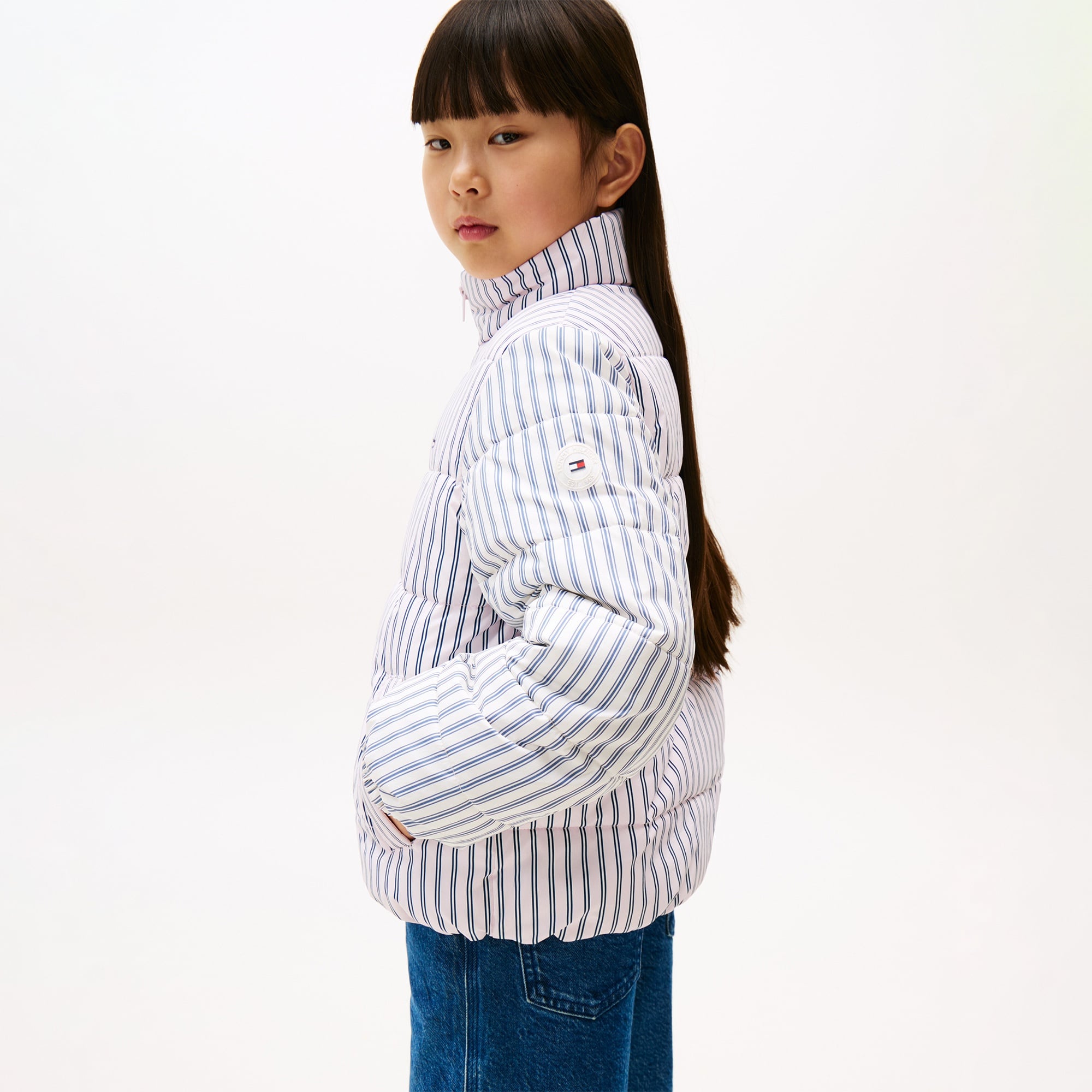 Tommy Hilfiger Mixed Stripe Puffer Çocuk Pembe Mont