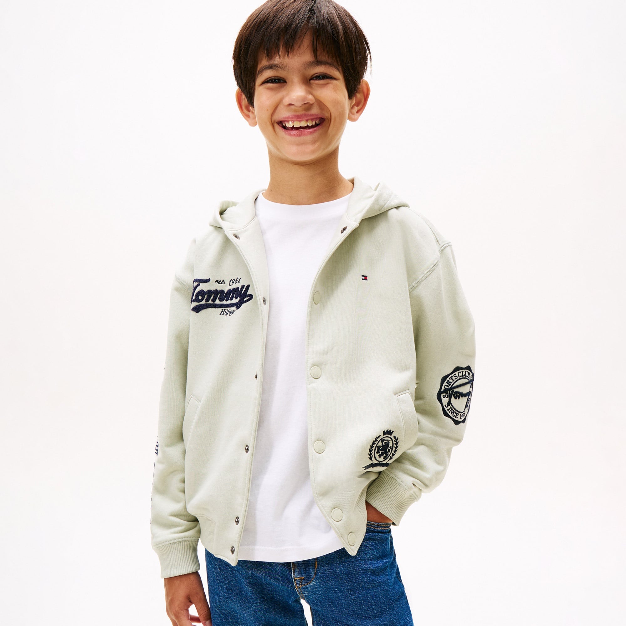 Tommy Hilfiger Varsity Graphic Snap Button Çocuk Bej Sweatshirt