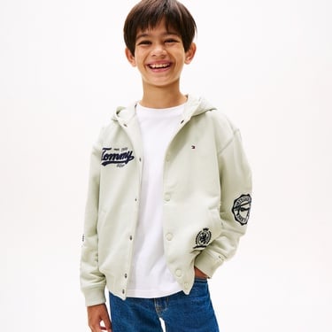  Tommy Hilfiger Varsity Graphic Snap Button Çocuk Bej Sweatshirt