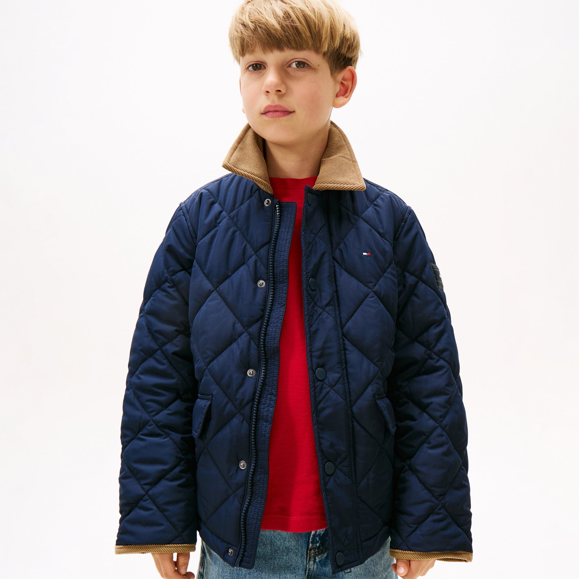 Tommy Hilfiger Contrast Collar Quilted Çocuk Lacivert Mont