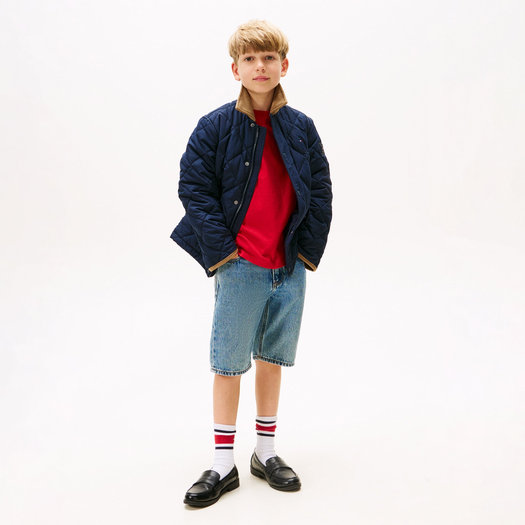  Tommy Hilfiger Contrast Collar Quilted Çocuk Lacivert Mont