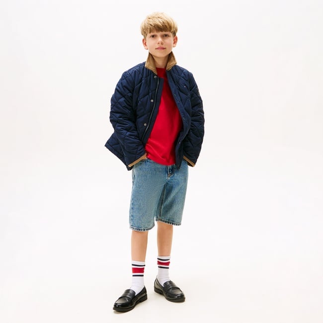  Tommy Hilfiger Contrast Collar Quilted Çocuk Lacivert Mont