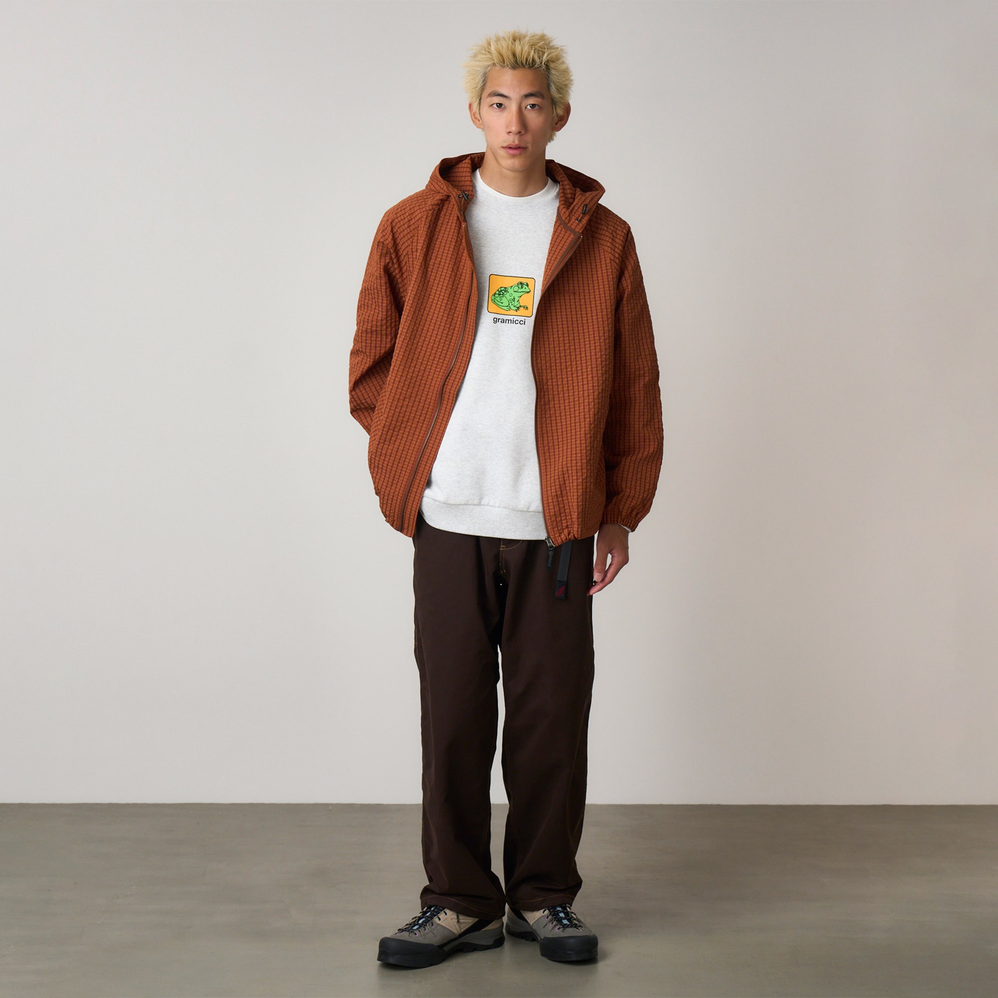 Gramicci Northside Plaid Hooded Erkek Kahverengi Sweatshirt