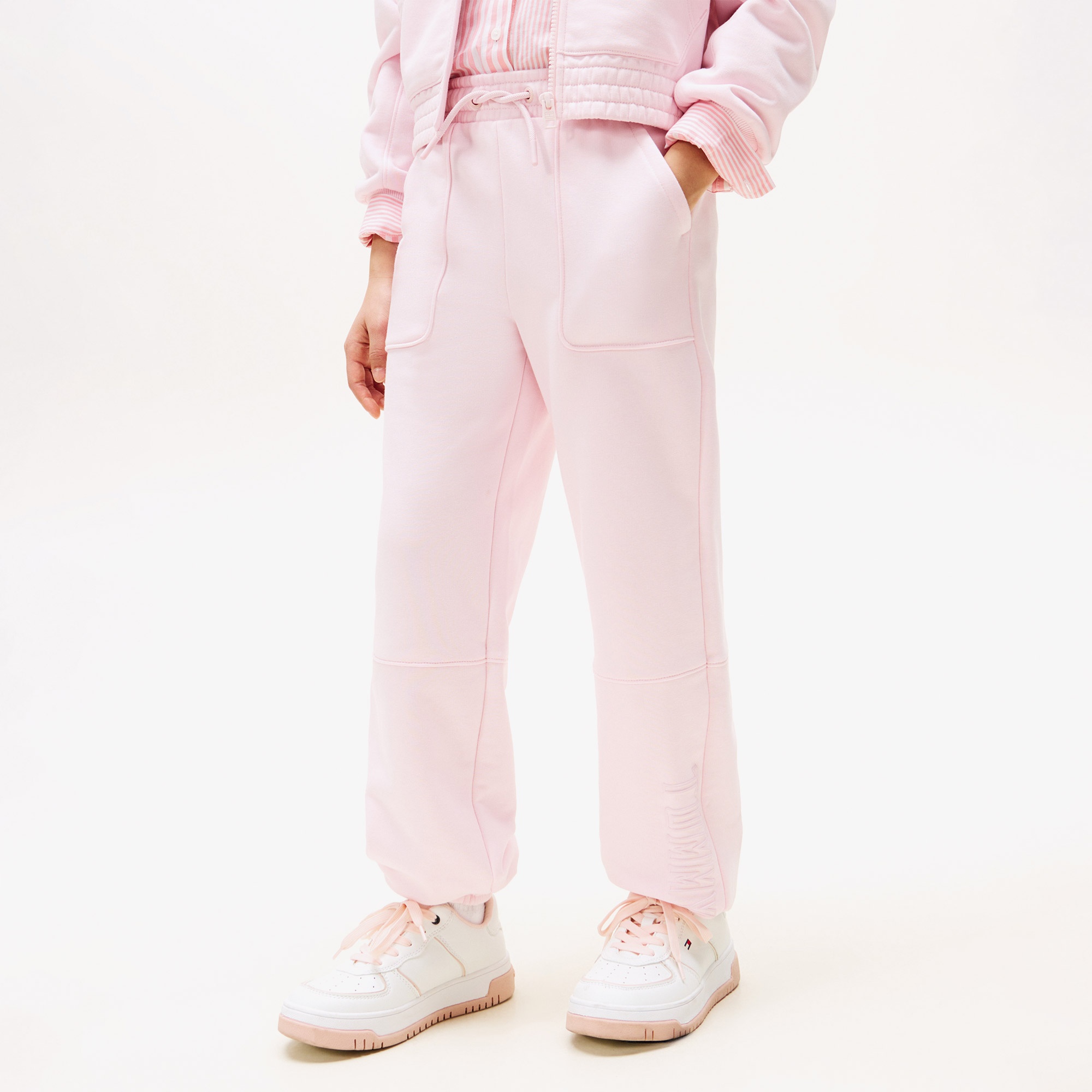 Tommy Hilfiger Textured Logo Çocuk Pembe Eşofman Altı