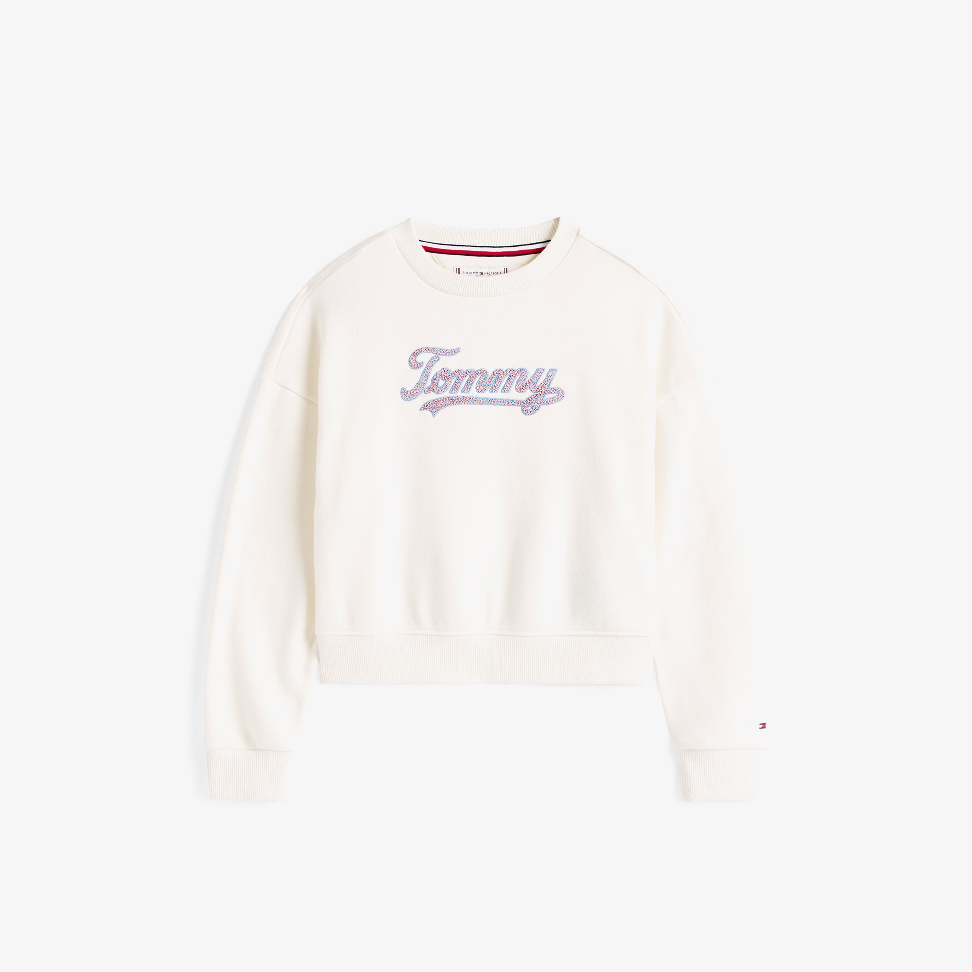 Tommy Hilfiger Script Sequin Çocuk Beyaz Sweatshirt