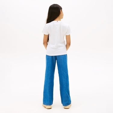  Tommy Hilfiger Glitter Curve NYC Logo Çocuk Beyaz T-Shirt