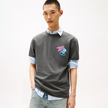  Tommy Hilfiger Back Graphic Crew Neck Erkek Gri T-Shirt