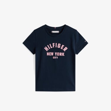  Tommy Hilfiger Glitter Curve NYC Logo Çocuk Lacivert T-Shirt