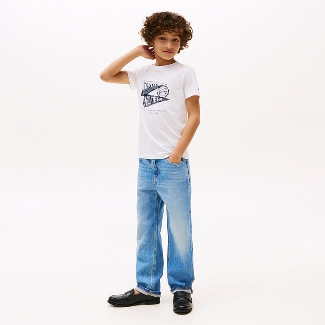  Tommy Hilfiger Textured Graphic Çocuk Beyaz T-Shirt