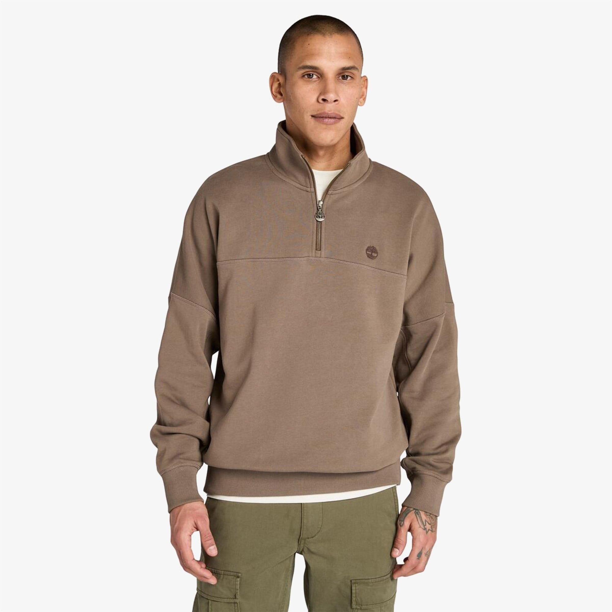 Timberland Erkek Kahverengi Çeyrek Fermuarlı Sweatshirt