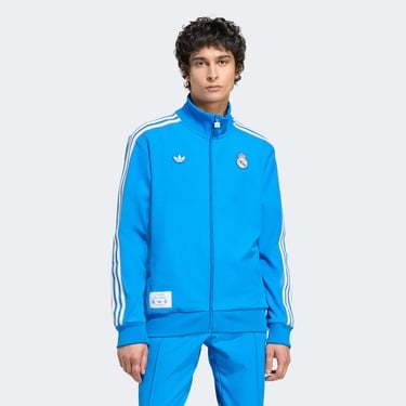 adidas Real Madrid Terrace Icons Erkek Mavi Fermuarlı Sweatshirt