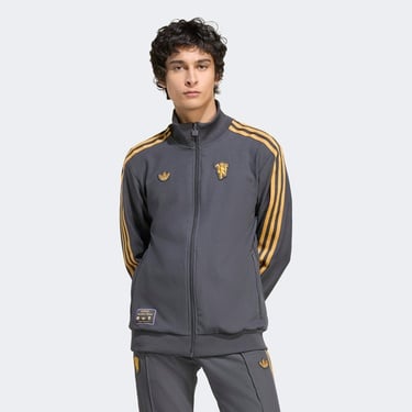  adidas Manchester United Terrace Icons Erkek Koyu Gri Fermuarlı Sweatshirt