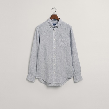  GANT Erkek Lacivert Regular Fit Çizgili Keten Gömlek