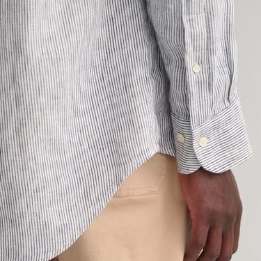  GANT Erkek Lacivert Regular Fit Çizgili Keten Gömlek