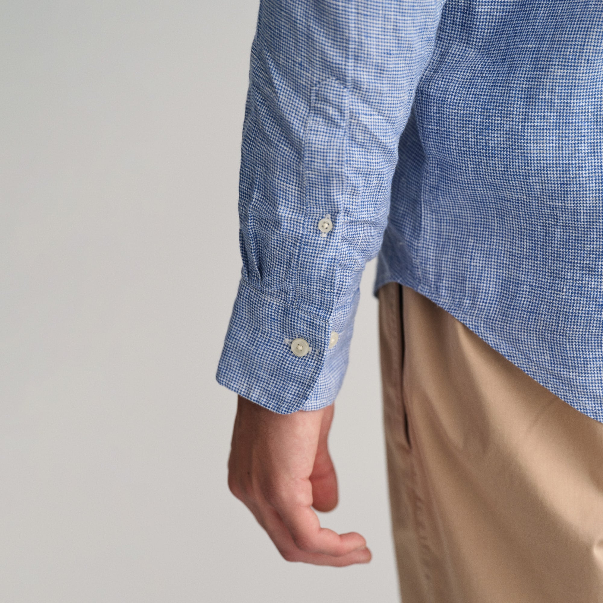 GANT Erkek Mavi Regular Fit Düğmeli Yaka Kareli Keten Gömlek