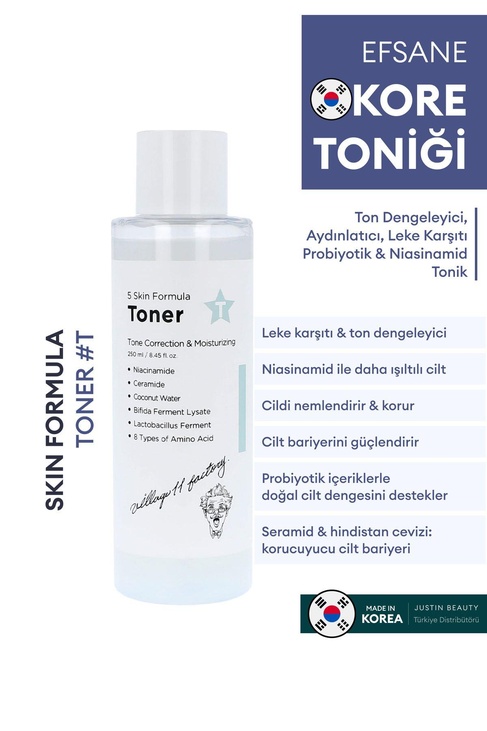  Village 11 Factory T Skin Formula Toner 250ml - Ton Dengeleyici, Aydınlatıcı, Leke Karşıtı Probiyotik & Niasinamid Tonik