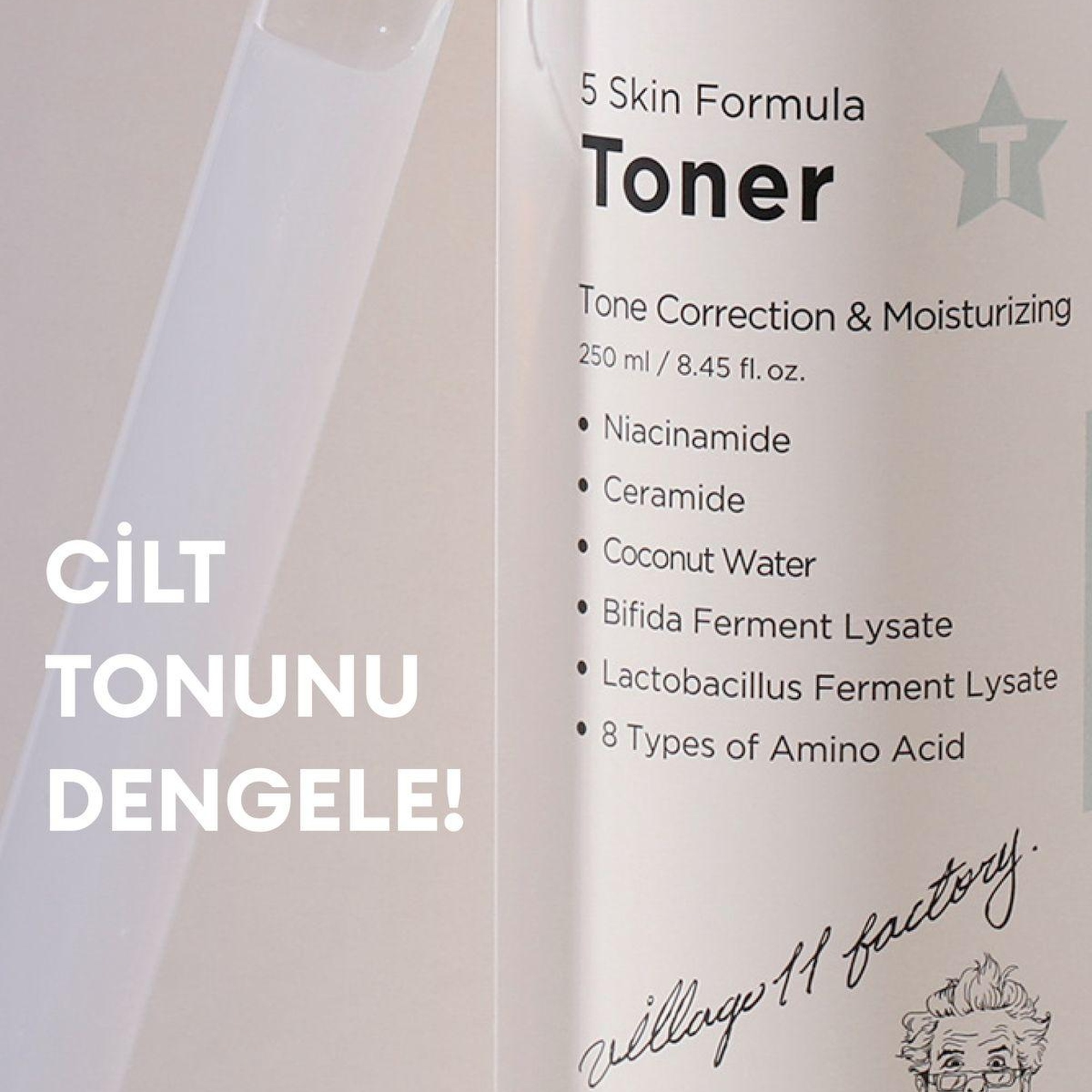 Village 11 Factory T Skin Formula Toner 250ml - Ton Dengeleyici, Aydınlatıcı, Leke Karşıtı Probiyotik & Niasinamid Tonik