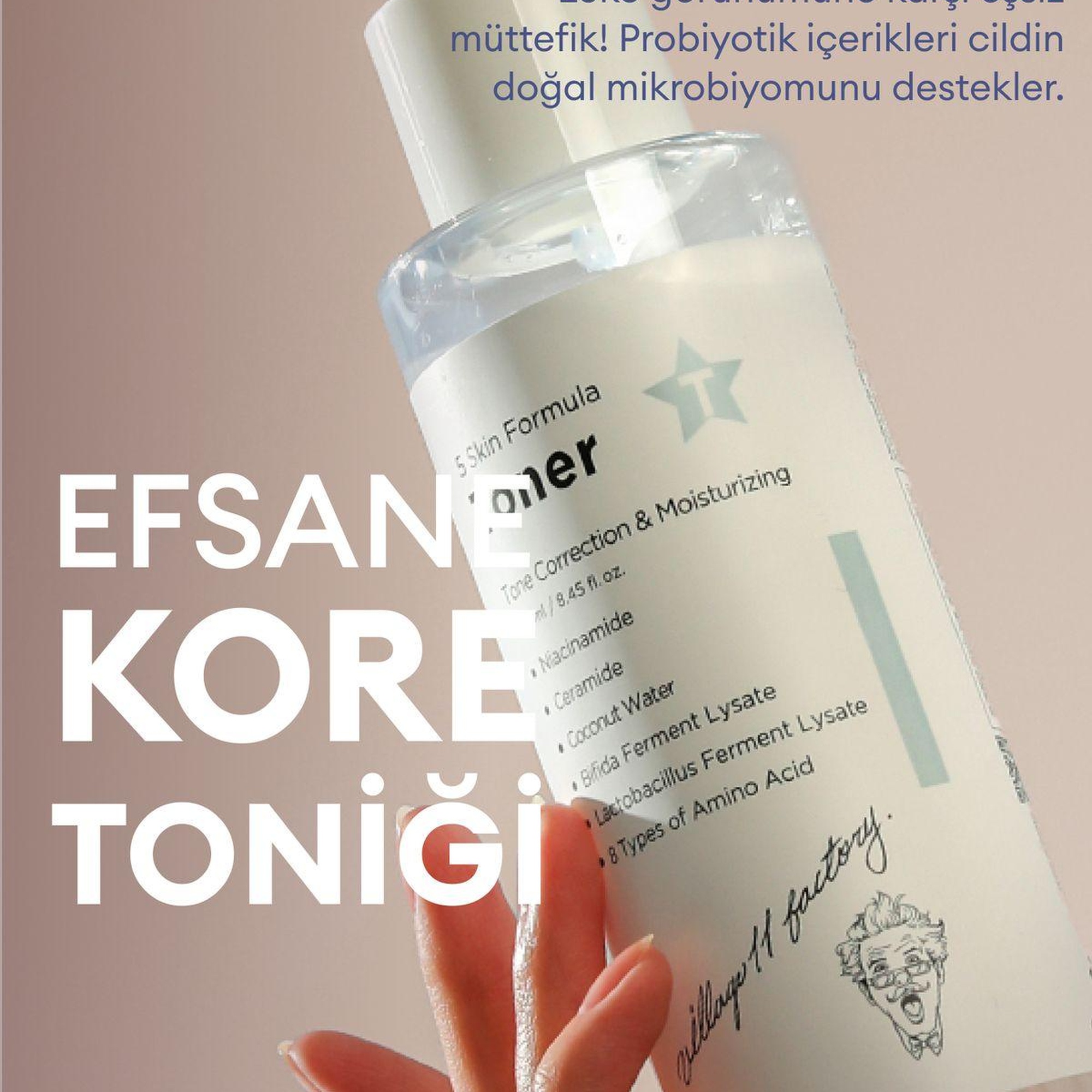 Village 11 Factory T Skin Formula Toner 250ml - Ton Dengeleyici, Aydınlatıcı, Leke Karşıtı Probiyotik & Niasinamid Tonik