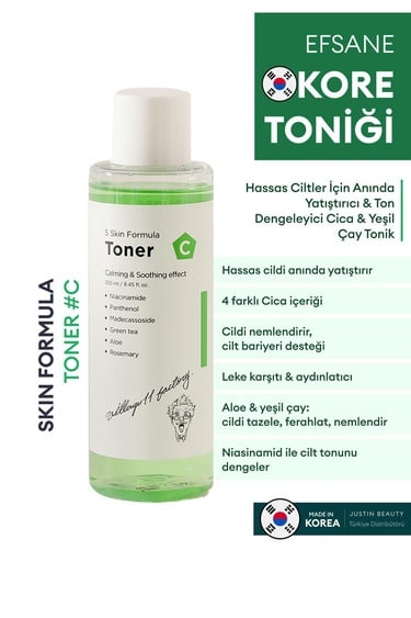  Village 11 Factory C Skin Formula Toner 250ml - Anında Yatıştıran ve Ton Dengeleyen Cica & Yeşil Çay Tonik