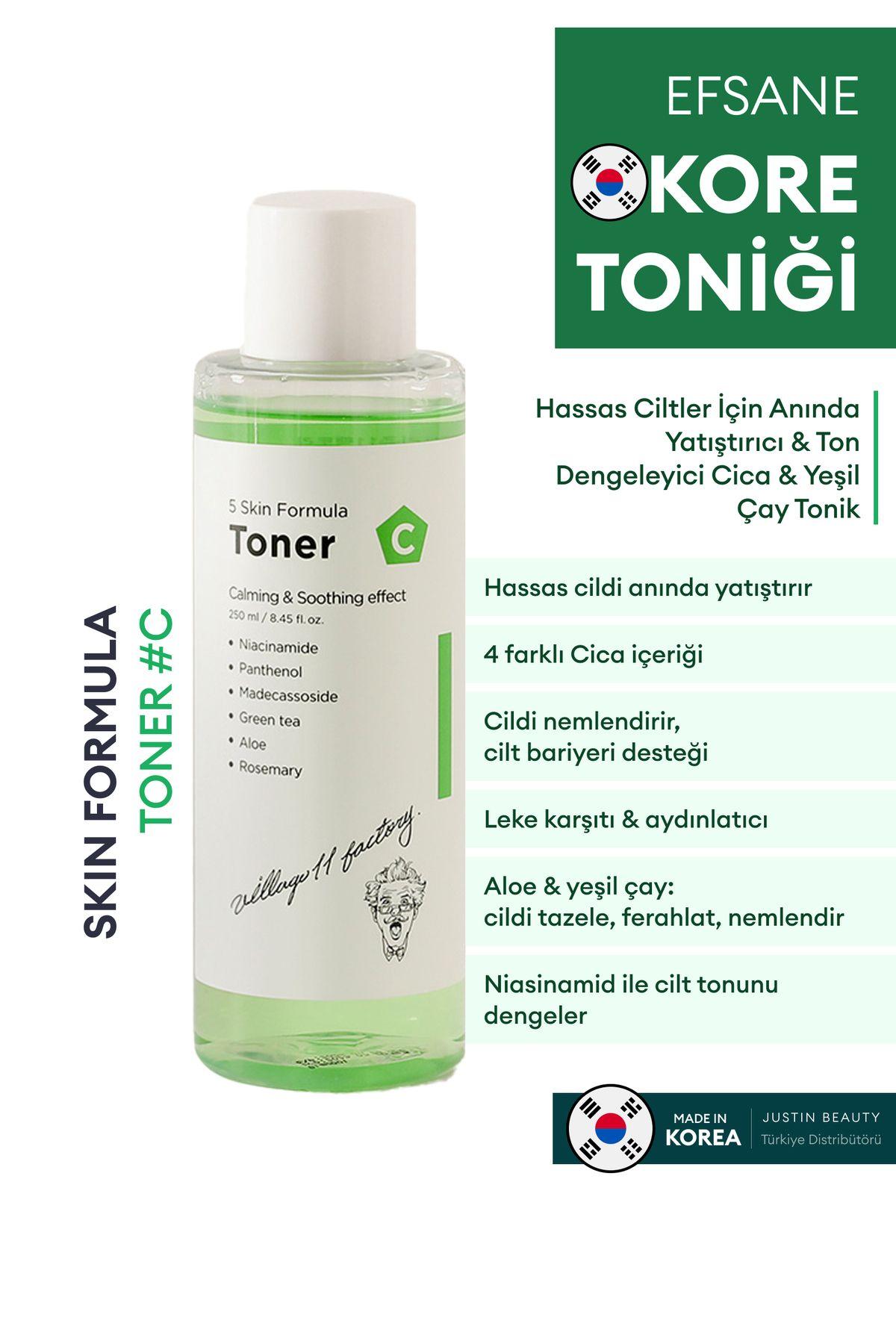  Village 11 Factory C Skin Formula Toner 250ml - Anında Yatıştıran ve Ton Dengeleyen Cica & Yeşil Çay Tonik
