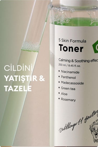  Village 11 Factory C Skin Formula Toner 250ml - Anında Yatıştıran ve Ton Dengeleyen Cica & Yeşil Çay Tonik