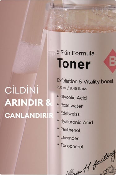  Village 11 Factory B Skin Formula Toner 250ml - Arındırıcı, Canlandırıcı ve Sıkılaştırıcı Gül & Glikolik Asit Tonik