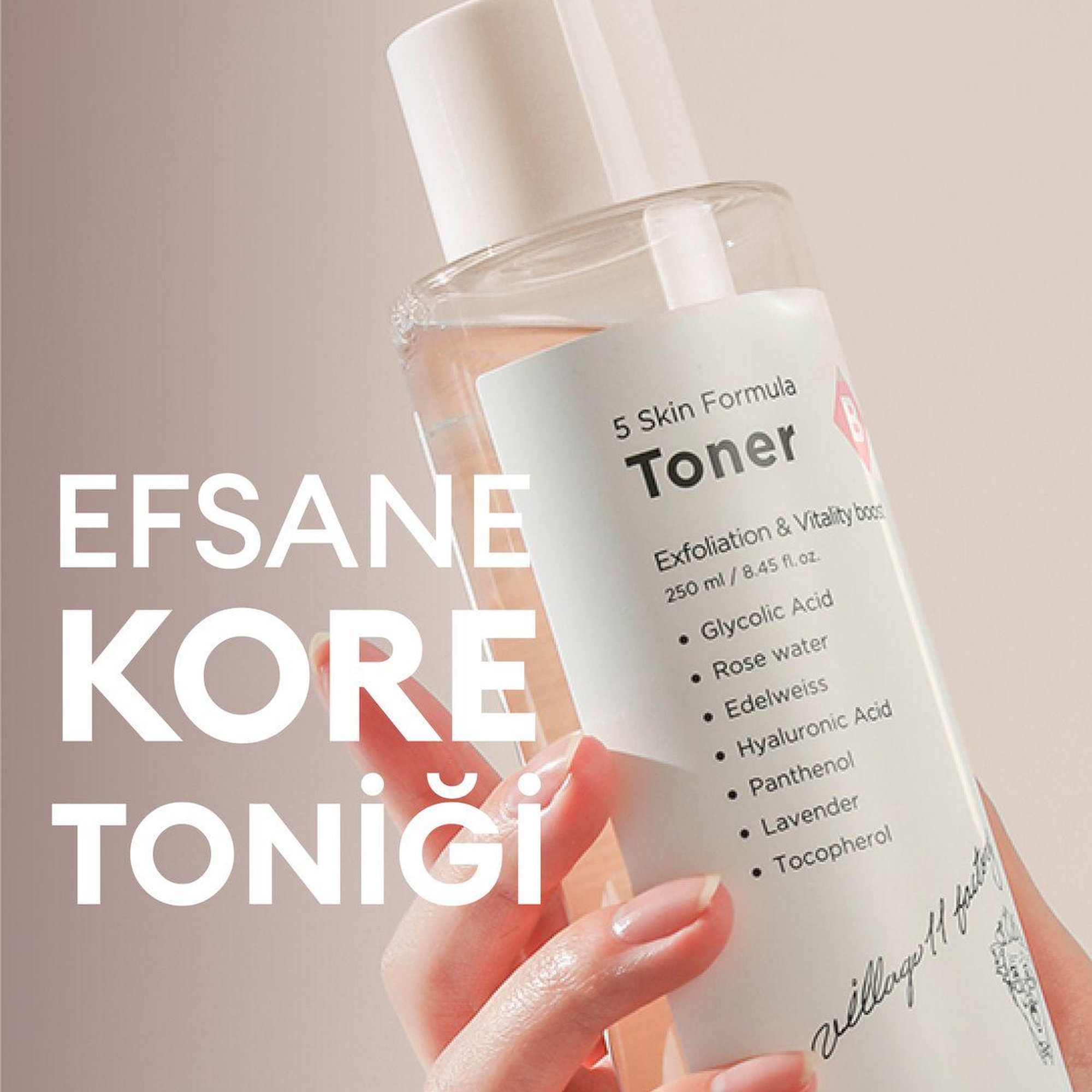 Village 11 Factory B Skin Formula Toner 250ml - Arındırıcı, Canlandırıcı ve Sıkılaştırıcı Gül & Glikolik Asit Tonik