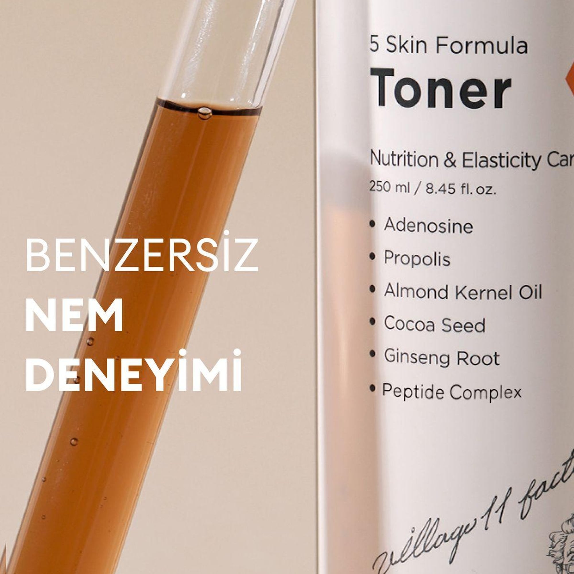 Village 11 Factory N Skin Formula Toner 250ml - Nem Bombası, Besleyici, Dolgunlaştırıcı Ginseng Adenozin Propolis Tonik