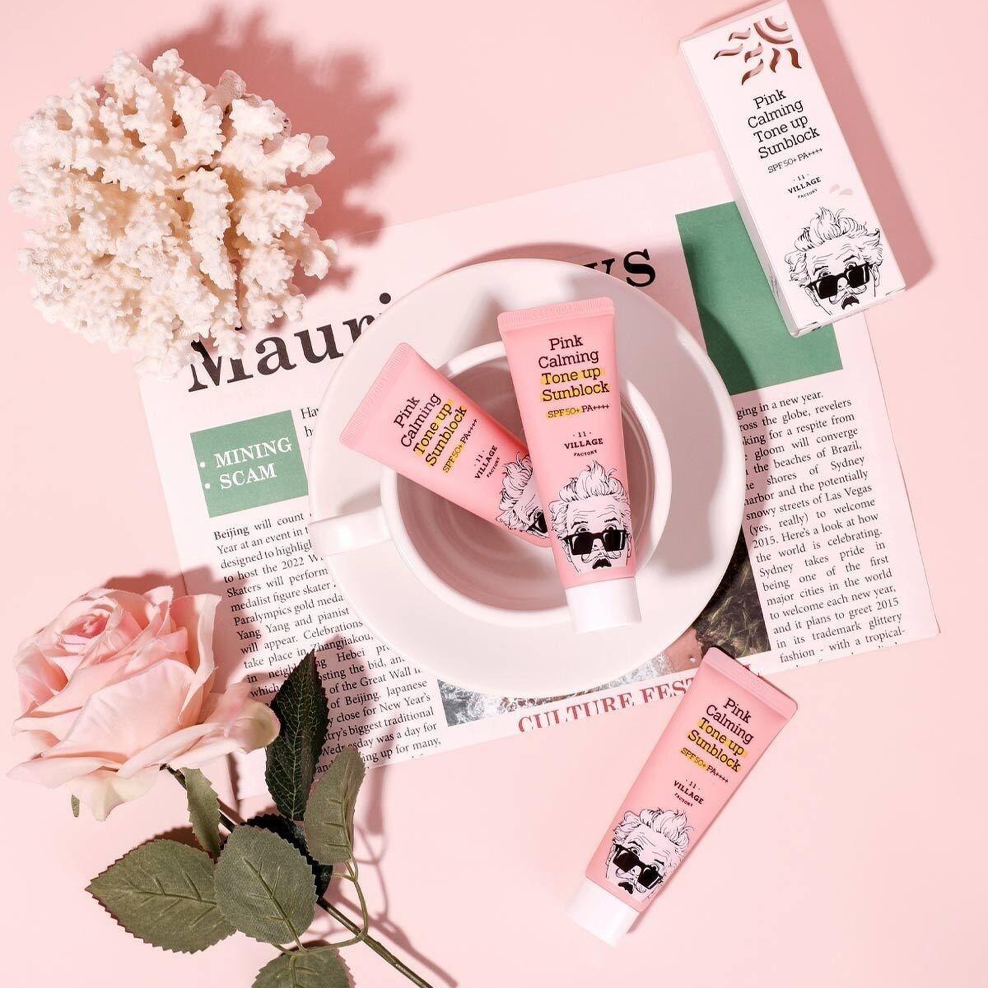 Village 11 Factory Pink Calming Tone Up Sun Block SPF50+ PA++++ 50ml - Güneş Koruyucu & Makyaj Bazı