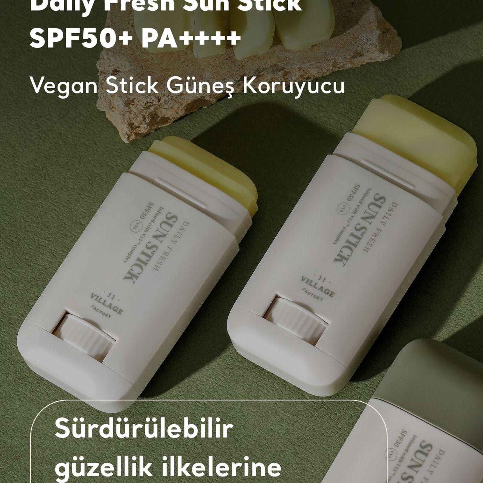 Village 11 Factory Daily Fresh Sun Stick SPF50+ PA++++ 20g - Yüksek UV Korumalı E Vitamini Nemlendirici Vegan Stick Güneş Koruyucu