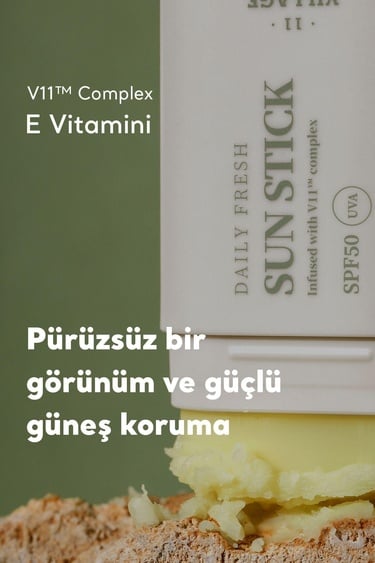  Village 11 Factory Daily Fresh Sun Stick SPF50+ PA++++ 20g - Yüksek UV Korumalı E Vitamini Nemlendirici Vegan Stick Güneş Koruyucu