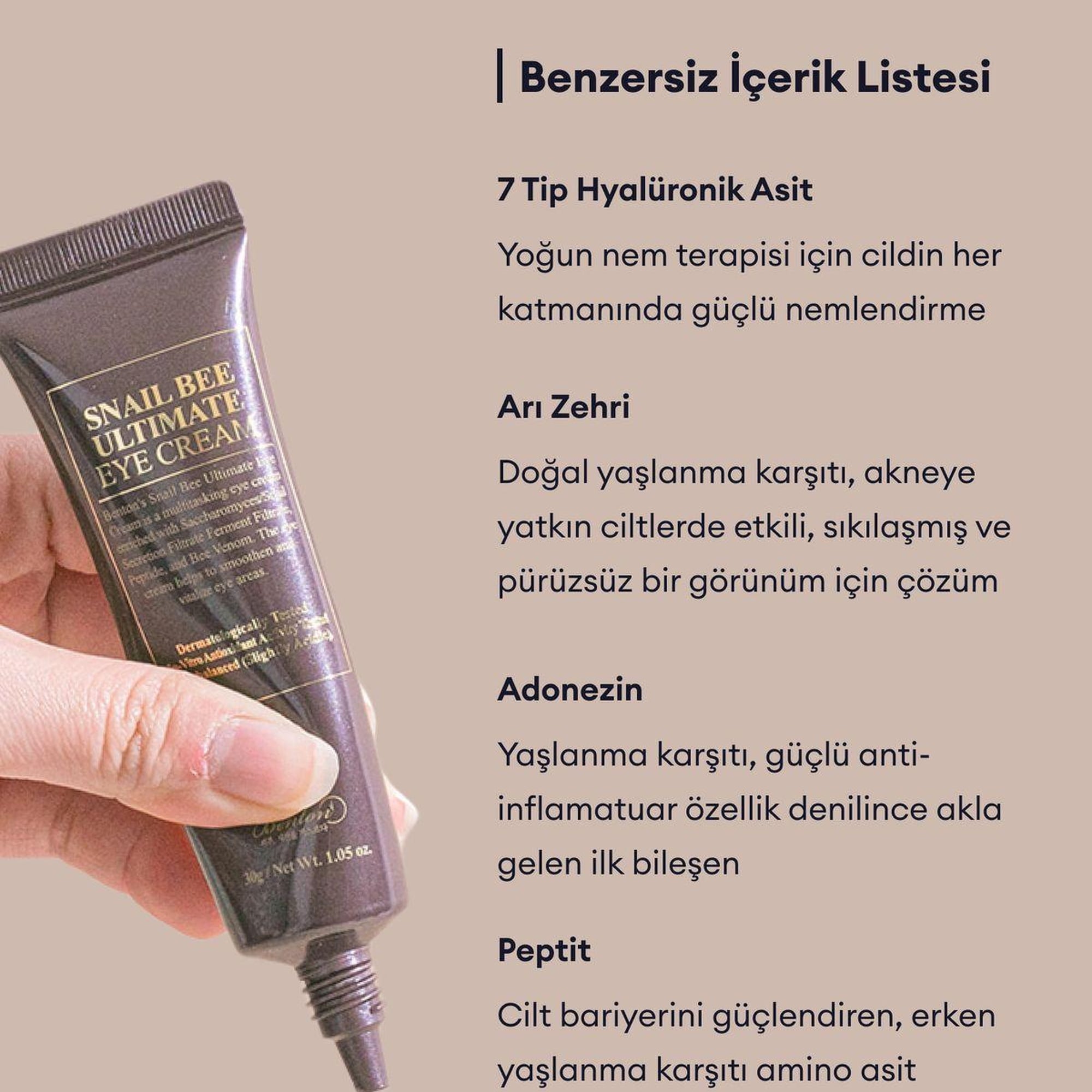 Benton Snail Bee Ultimate Eye Cream 30g - Morluk, Koyu Halka, Göz Altı Torba Karşıtı Kırışıklık Önleyici Salyangoz Özlü Göz Kremi