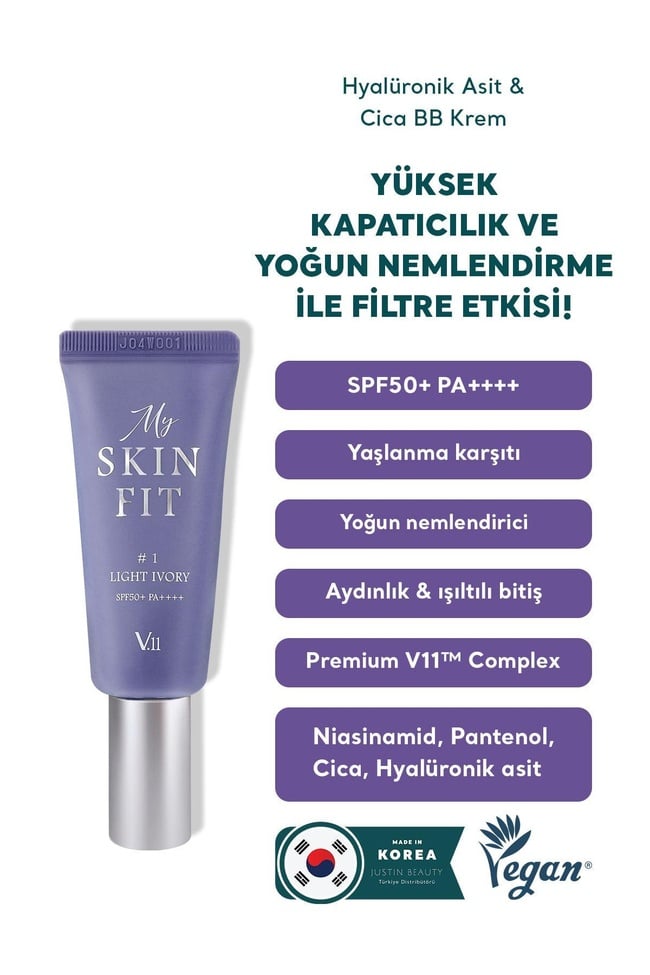  Village 11 Factory My Skin Fit BB Cream SPF 50+ PA++++ #1 Light Ivory 20ml - Hyalüronik Asit & Cica BB Krem
