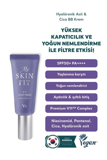  Village 11 Factory My Skin Fit BB Cream SPF 50+ PA++++ #3 Light Beige 20ml - Hyalüronik Asit & Cica BB Krem