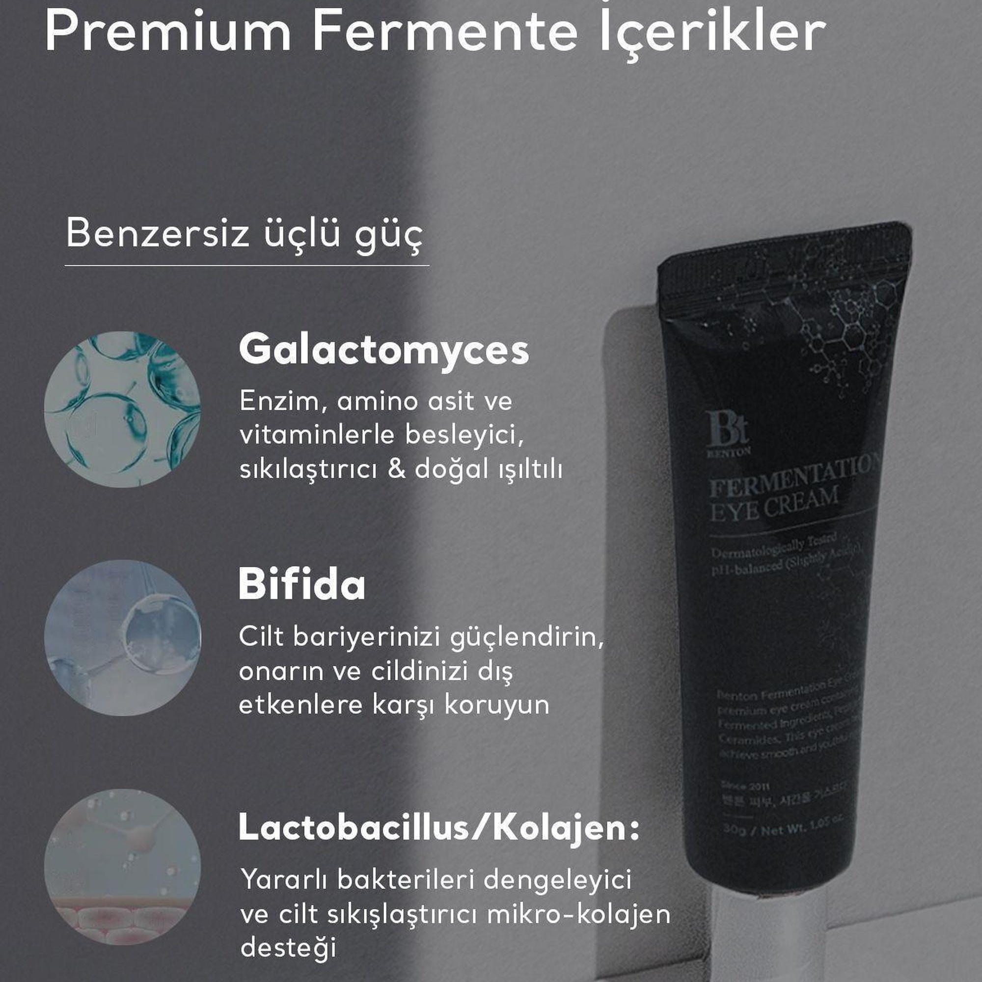 Benton Fermentation Eye Cream 30g - Kırışıklık ve Yaşlanma Karşıtı Nemlendirici Premium Fermente Göz Kremi