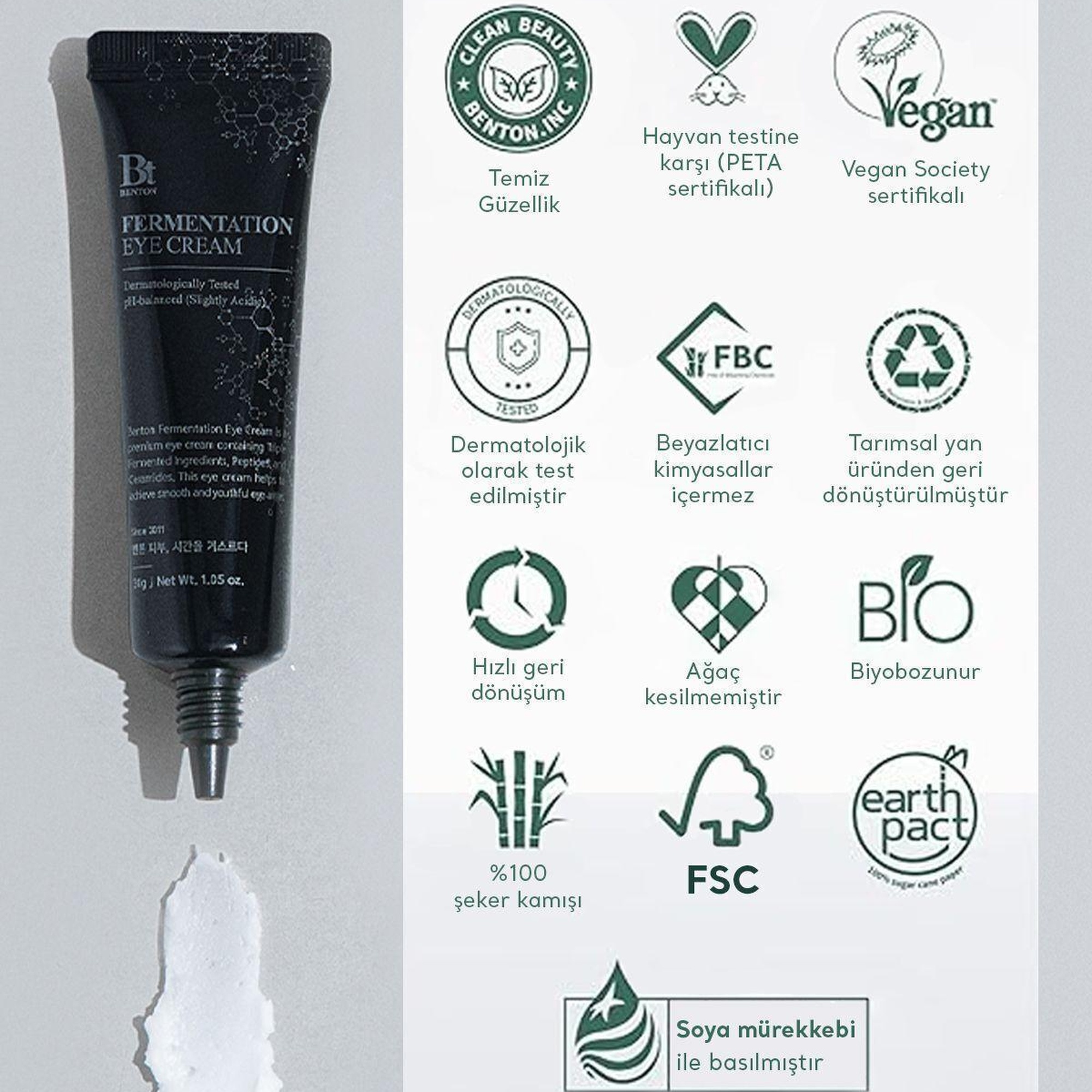 Benton Fermentation Eye Cream 30g - Kırışıklık ve Yaşlanma Karşıtı Nemlendirici Premium Fermente Göz Kremi