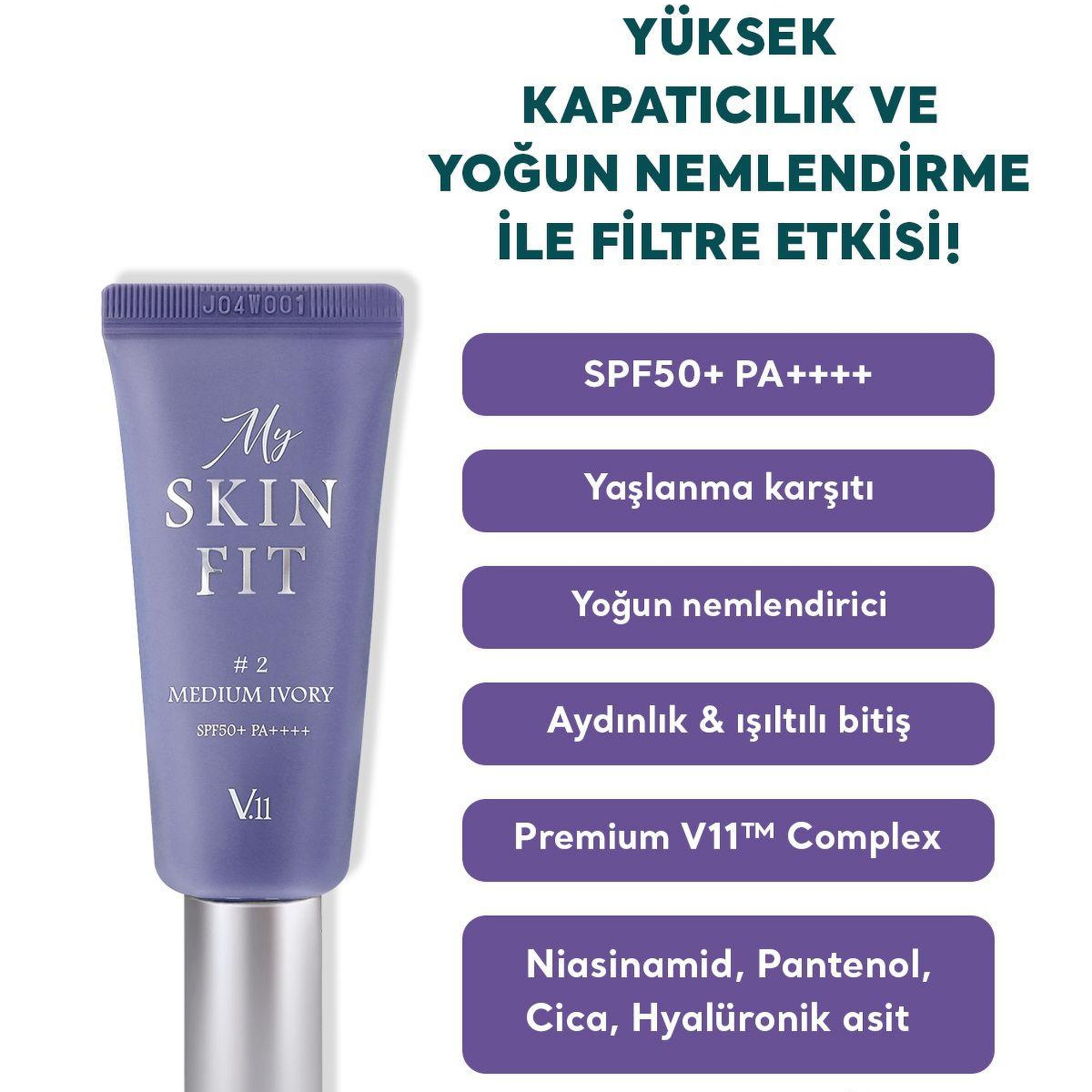 Village 11 Factory My Skin Fit BB Cream SPF 50+ PA++++ #2 Medium Ivory 20ml - Hyalüronik Asit & Cica BB Krem
