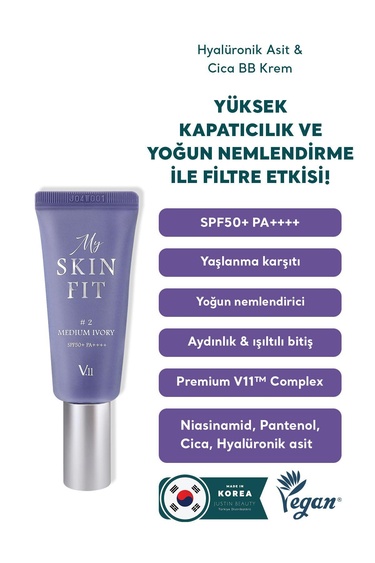  Village 11 Factory My Skin Fit BB Cream SPF 50+ PA++++ #2 Medium Ivory 20ml - Hyalüronik Asit & Cica BB Krem