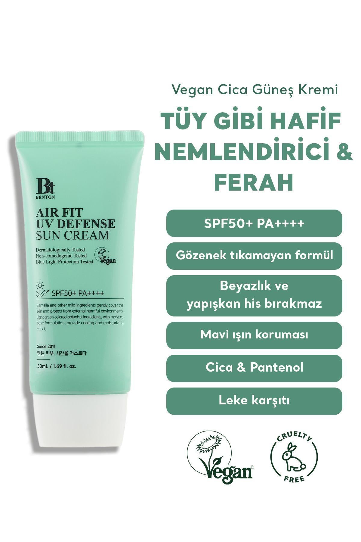  Benton Air Fit UV Defense Sun Cream SPF50+ PA++++ 50ml - Güçlü UV & Mavi Işık Yüksek Korumalı Nemlendirici Vegan Cica Güneş Kremi