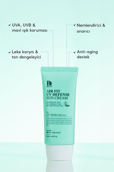  Benton Air Fit UV Defense Sun Cream SPF50+ PA++++ 50ml - Güçlü UV & Mavi Işık Yüksek Korumalı Nemlendirici Vegan Cica Güneş Kremi