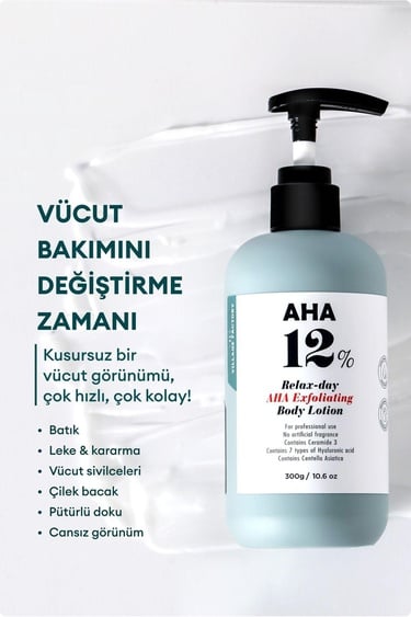  Village 11 Factory Relax Day Aha Exfoliating Body Lotion 300ml - Batık Akne Leke & Kararma Karşıtı Arındırıcı Glikolik Asit Vücut Peeling Losyonu