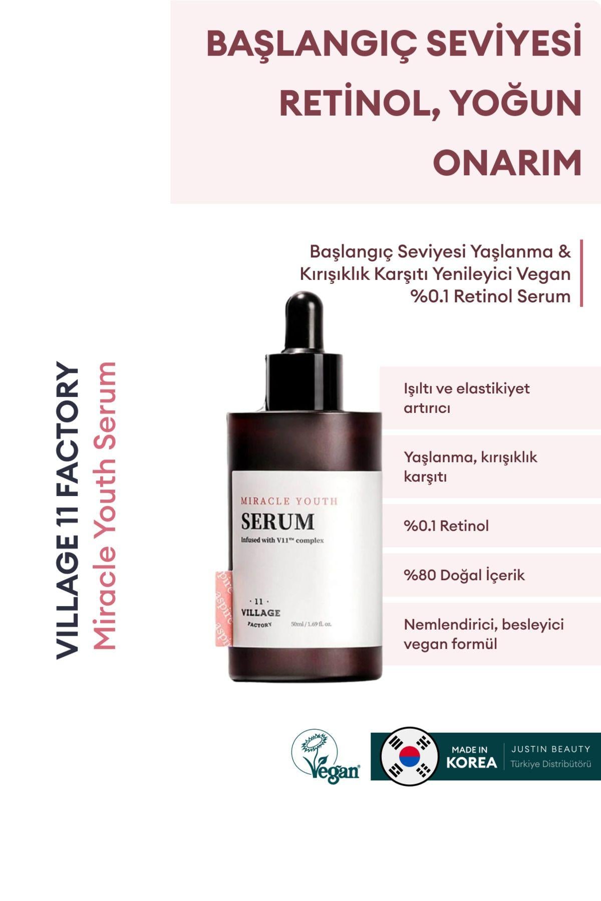  Village 11 Factory Miracle Youth Serum 50ml – Başlangıç Seviyesi Yaşlanma & Kırışıklık Karşıtı Yenileyici Vegan %0.1 Retinol Serum