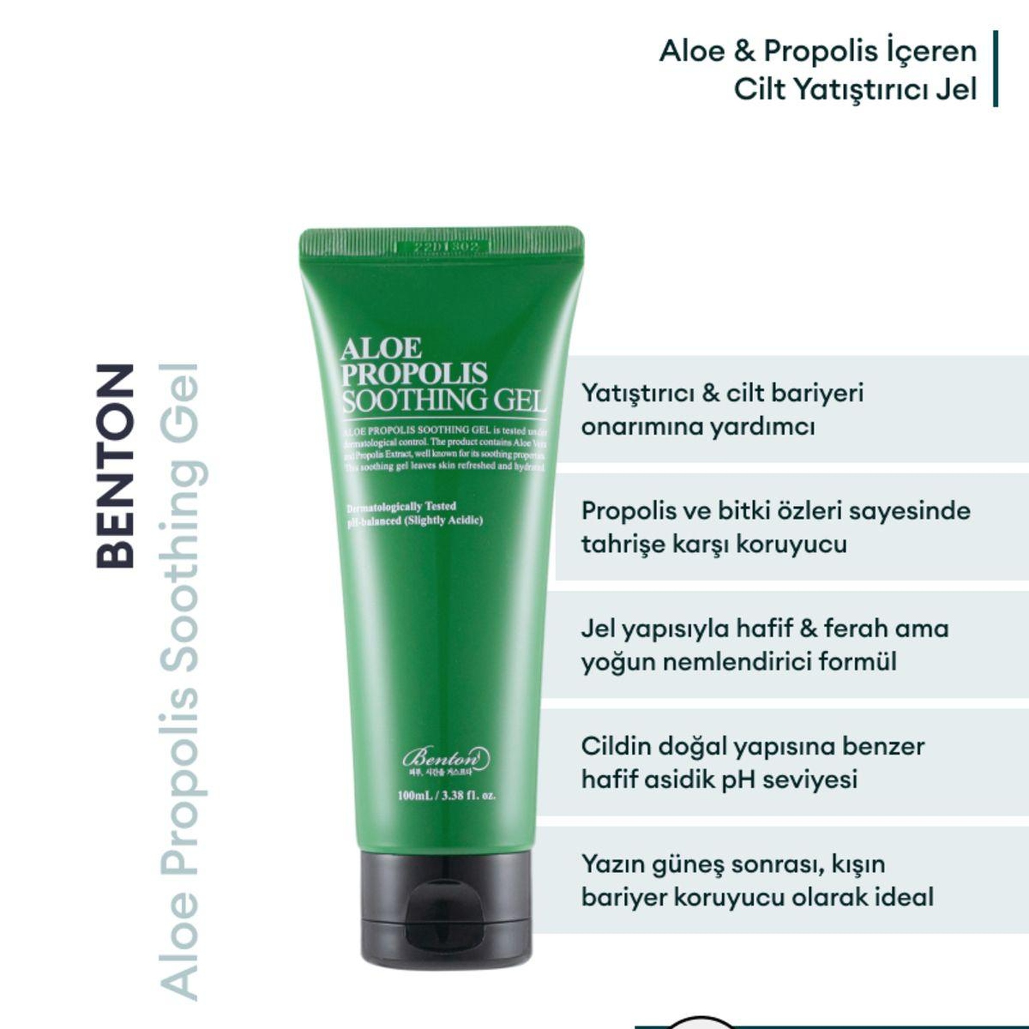 Benton Aloe Propolis Soothing Gel 100ml - Aloe & Propolis İçeren Cilt Yatıştırıcı Jel