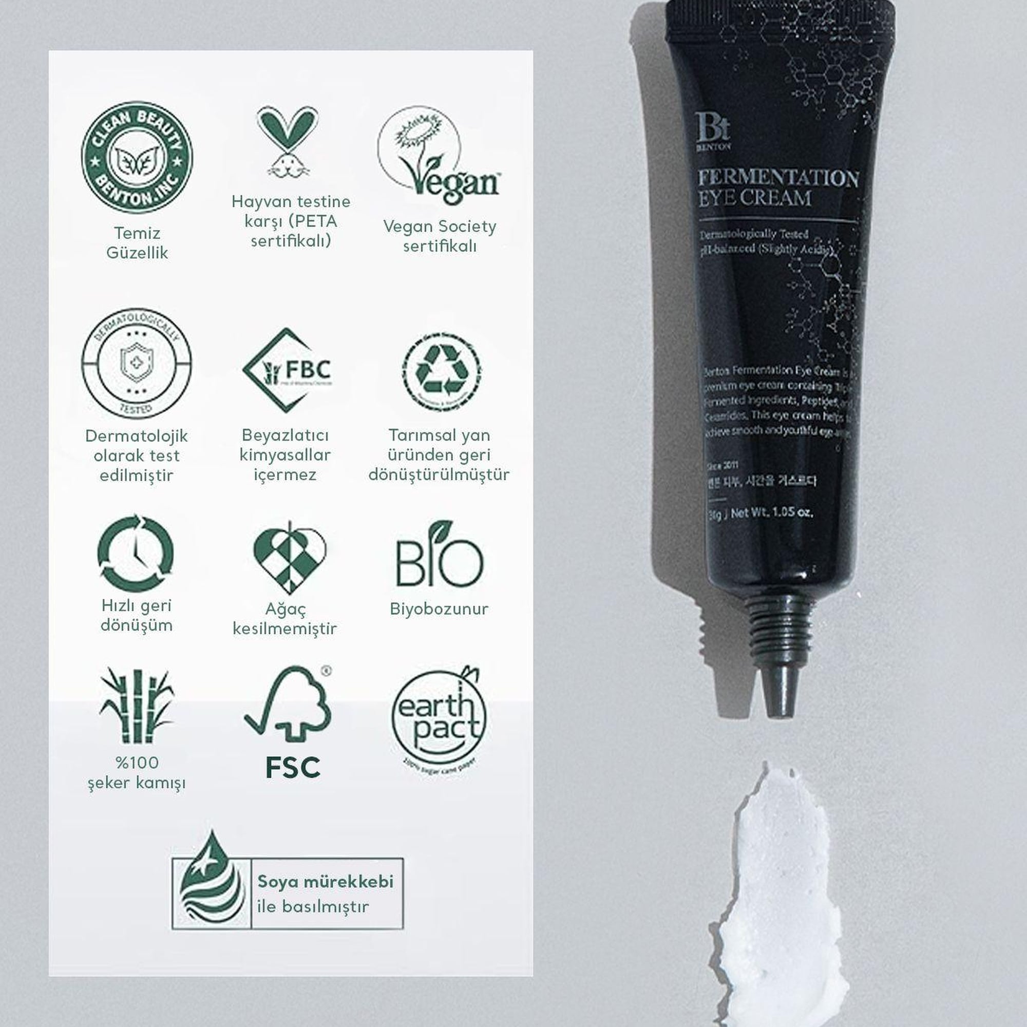 Benton Fermentation Eye Cream 10g - Kırışıklık ve Yaşlanma Karşıtı Nemlendirici Premium Fermente Göz Kremi