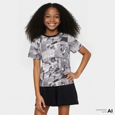  Jordan MJ Brooklyn Collage Çocuk Siyah/Beyaz Kısa Kol T-Shirt