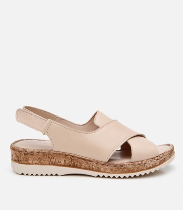  Kadın Deri Bej Ayarlanabilir Comfort Sandalet