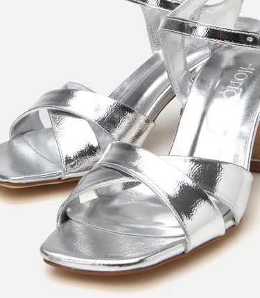  Kadın Lame Abiye Kalın Topuklu Sandalet