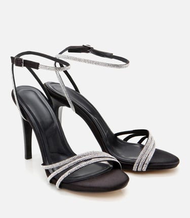  Kadın Siyah Taşlı Abiye Yüksek Topuklu Sandalet