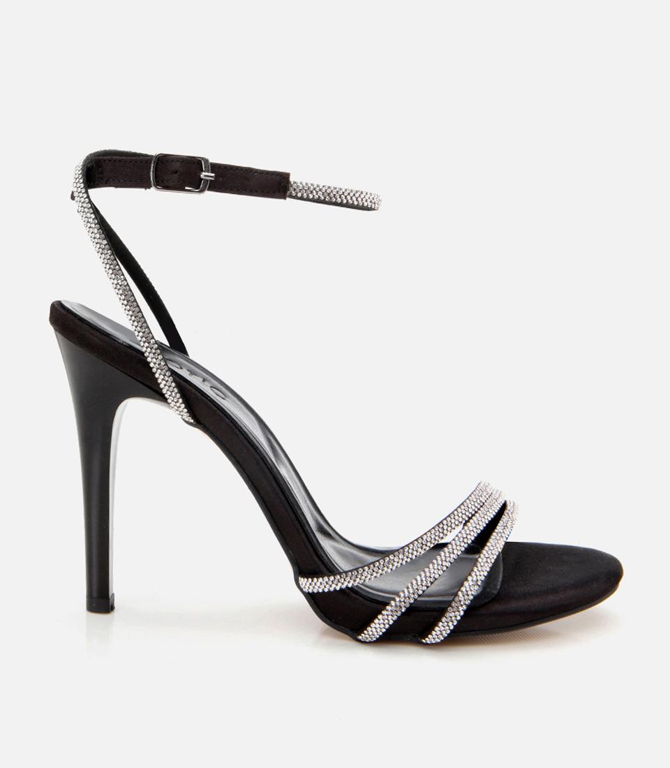  Kadın Siyah Taşlı Abiye Yüksek Topuklu Sandalet